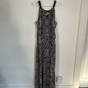 White House Black Market Dress Medium Black and Pink Paisley Maxi Halter Neck